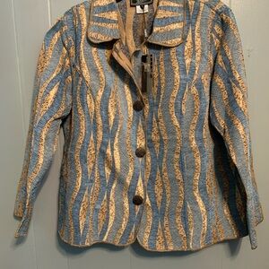 Zashi Blue and Tan Tapestry  Blazer NWT